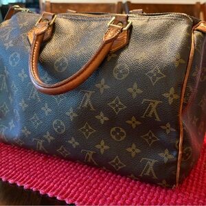 Louis Vuitton Classic Monogram Satchel with Tan Accents